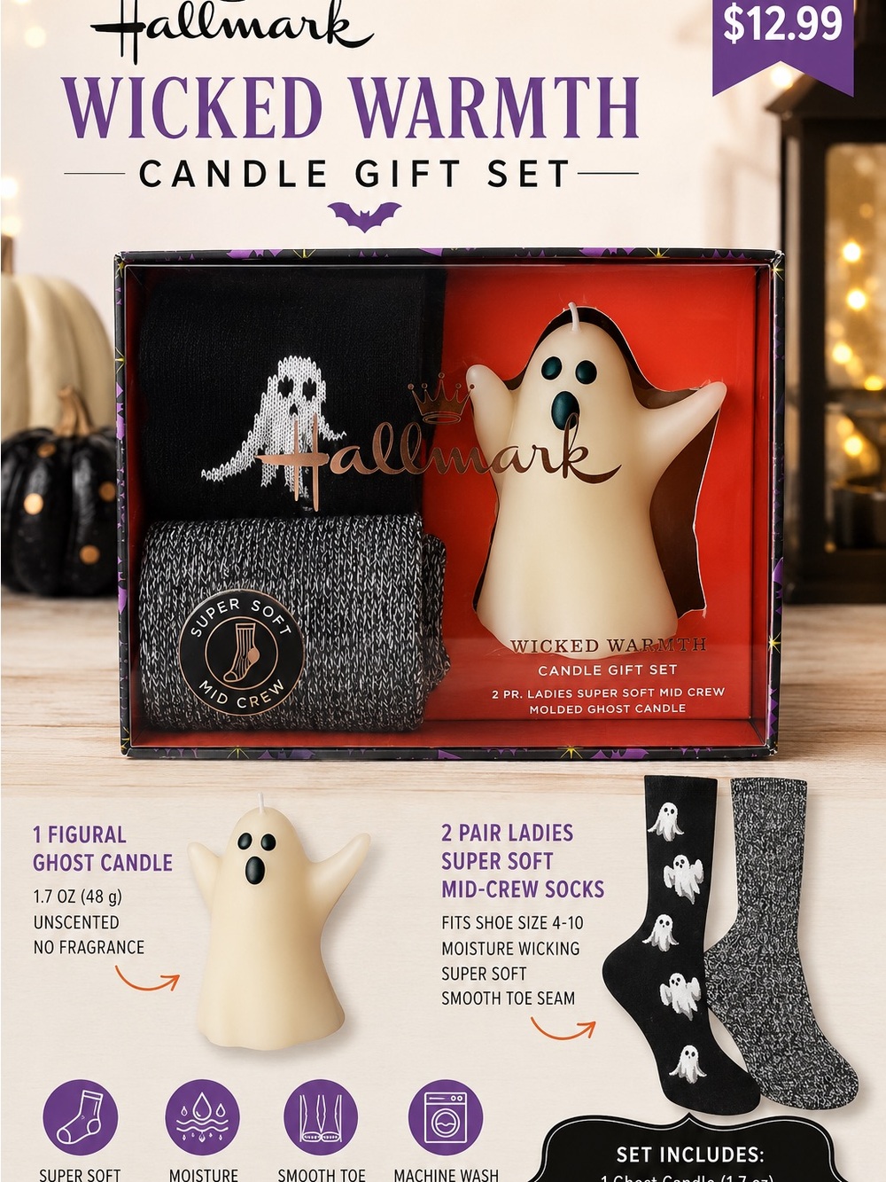 Hallmark Wicked Warmth Halloween Gift Set - Black, Cream